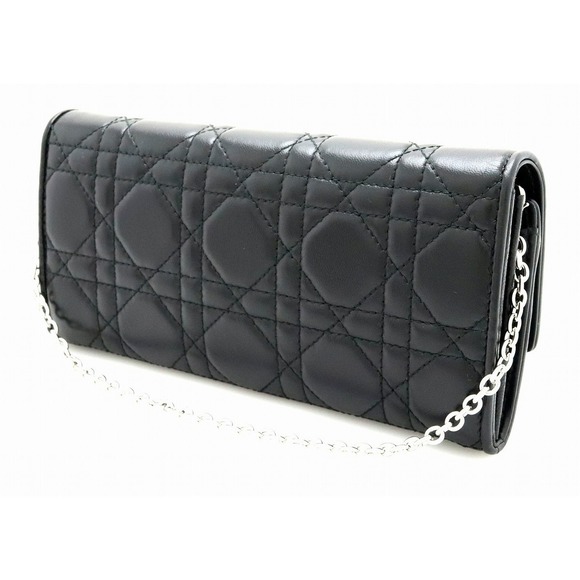 Dior Chain   Christian Cannage Black Leather Lady Wallet - Picture 1 of 9